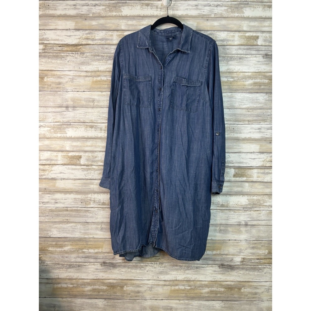 J. JILL Denim Chambray Shirt Dress Casual Long Sleeve Preppy Chic Tencel Size M